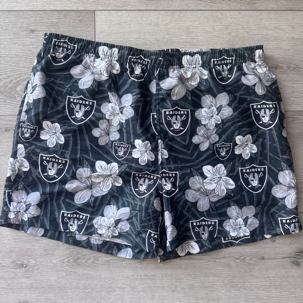 NFL Team Apparel Las Vegas Raiders Floral Hibiscus Swim Trunks Mens 2XL Black - Picture 8 of 9